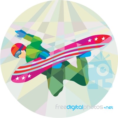 Snowboarder Snowboard Jumping Low Polygon Stock Image