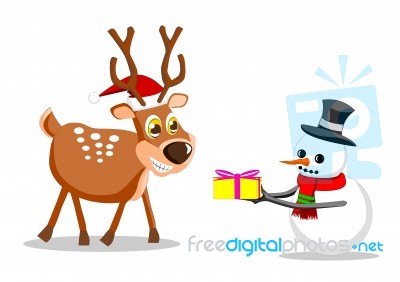 Snowman And Reindeer Stock Image