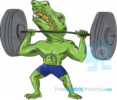 Sobek Weightlifter Lifting Barbell Caricature Stock Image
