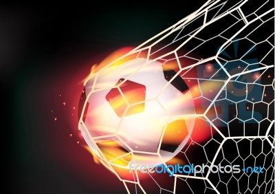 Soccer Ball In Goal Net On Fire Flames Stock Image