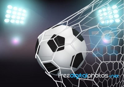 Soccer Ball In The Goal Net Stock Image