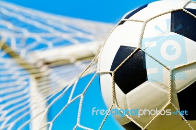 Soccer Ball In The Net Stock Photo