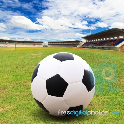 Soccer Ball On The Field Stock Photo