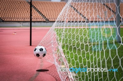 Soccer Balls In The Goal Stock Photo