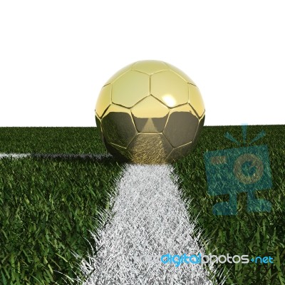 Soccer Pitch With Golden Ball Stock Image