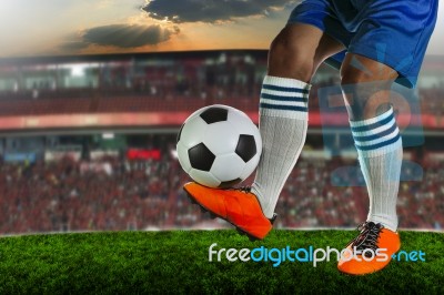 Soccer,football Players Playing On Grass Field Of Sport Stadium Stock Photo