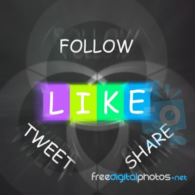 Social Media Communication Displays Follow Share Like And Tweet Stock Image