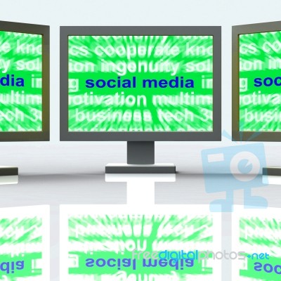 Social Media Laptops Mean Online Networking Blogging And Comment… Stock Image