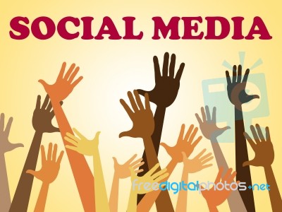 Social Media Means Hands Together And Facebook Stock Image