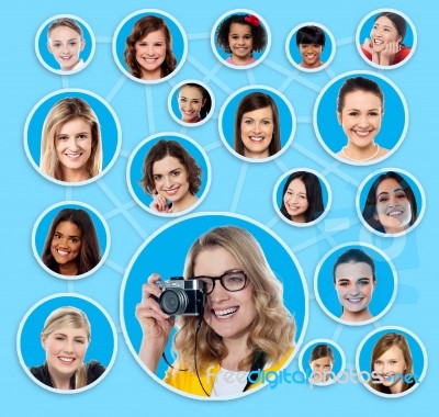 Social Network Of A Female Photographer Stock Photo