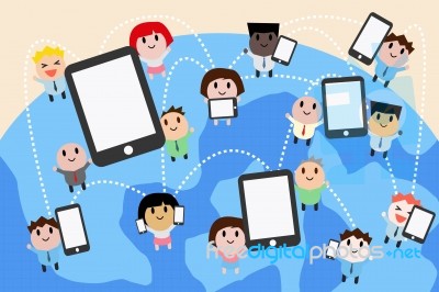 Social Network People Cartoon Stock Image