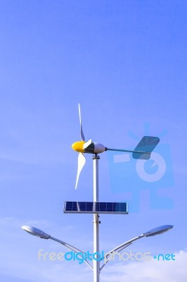 Solar Cell And Wind Turbine Stock Photo