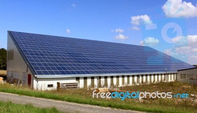 Solar Panels On A Roof Stock Photo
