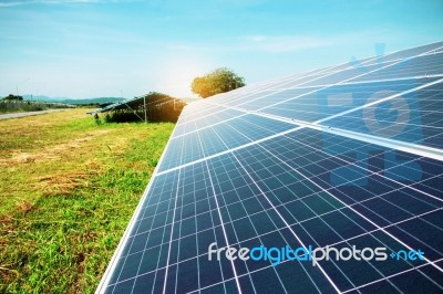 Solar Panels On The Lawn Stock Photo