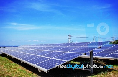 Solar Panels With Blue Sky Stock Photo