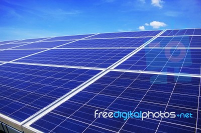 Solar Panels With Sky Stock Photo