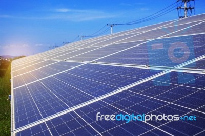 Solar Panels With Sky Stock Photo