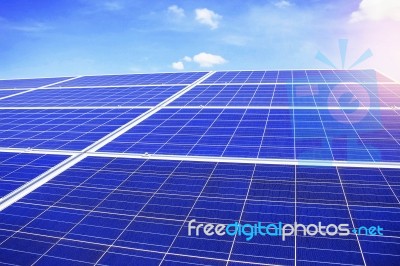 Solar Panels With The Blue Sky Stock Photo