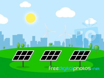 Solar Wind Power Means Alternative Energy 3d Illustration Stock Image