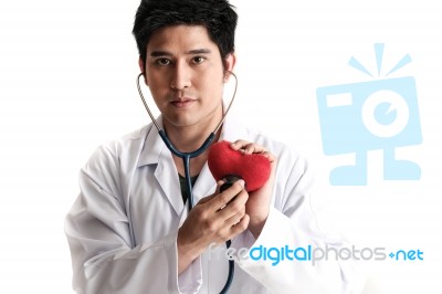 Solated Doctor Use Stethoscope To Check Up Heart Stock Photo