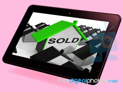 Sold House Tablet Shows Purchase Or Auction Of Home Stock Image