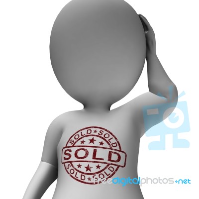 Sold Stamp On Man Shows Selling Or Purchasing Stock Image