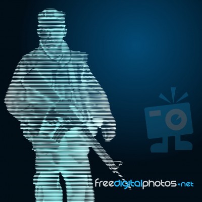 Soldier Engrave Style On Blue Background- Illustration Stock Image