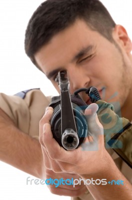 soldier Targeting with weapon Stock Photo