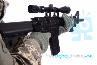 Soldier With 4m Rifle Stock Photo