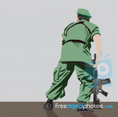 Soldier With Gun,  Flat Design Illustration Stock Image