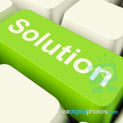 Solution Computer Key In Green Stock Image