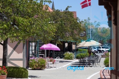 Solvang, California/usa - August 9 : Pink Parasol In Solvang Cal… Stock Photo