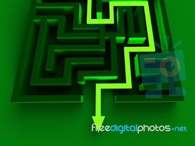 Solving Maze Shows Puzzle Way Out Stock Image