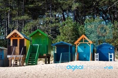 Some Brightly Coloured Beach Huts In Wells Next The Sea Stock Photo