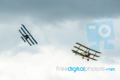Sopwith Triplane Being Chased By A Fokker Dr1 Triplane Stock Photo
