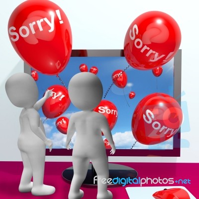 Sorry Balloons From Computer Showing Online Apology Or Remorse Stock Image