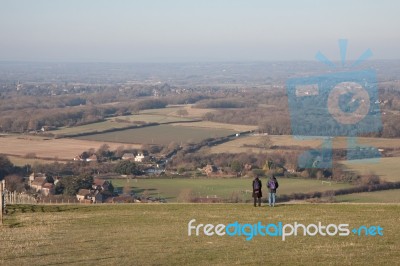 South Downs, Sussex/uk - January 3 : Admiring The View From The Stock Photo