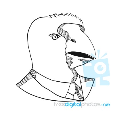 South Island Takahe Wearing Tie Drawing Black And White Stock Image