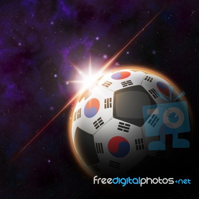 South Korea Flag On 3d Football With Rising Sun Stock Image