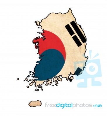 South Korea Map On  Flag Drawing ,grunge And Retro Flag Series Stock Image