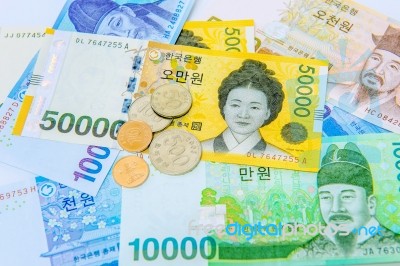 South Korean Won Currency Stock Photo