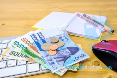 South Korean Won Currency And Finance Business. Business Conce Stock Photo