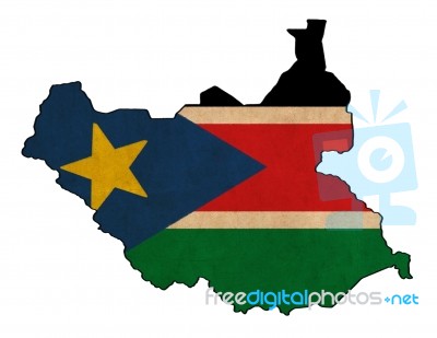 South Sudan Map On  Flag Drawing ,grunge And Retro Flag Series Stock Image