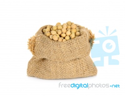 Soy Bean With Sack Isolated Stock Photo