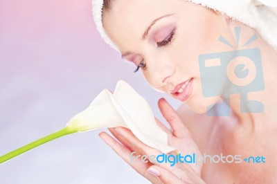 Spa Woman And Flower Stock Photo