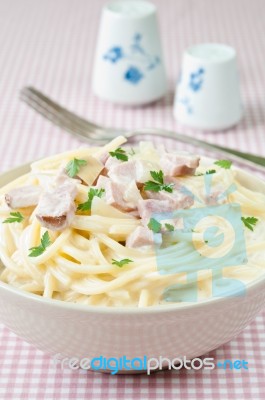 Spaghetti Carbonara Stock Photo