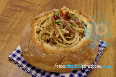 spaghetti In Bread Stock Photo