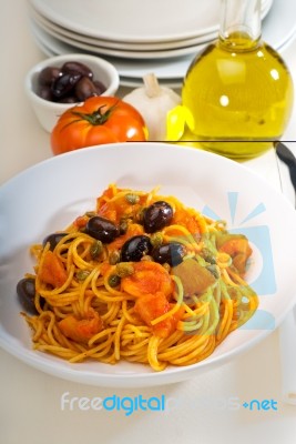 Spaghetti Pasta Puttanesca Stock Photo