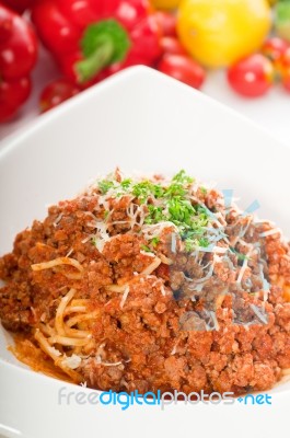 Spaghetti Pasta With Bolognese Sauce Stock Photo