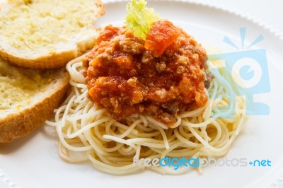 Spaghetti With Tomato Sauce Stock Photo